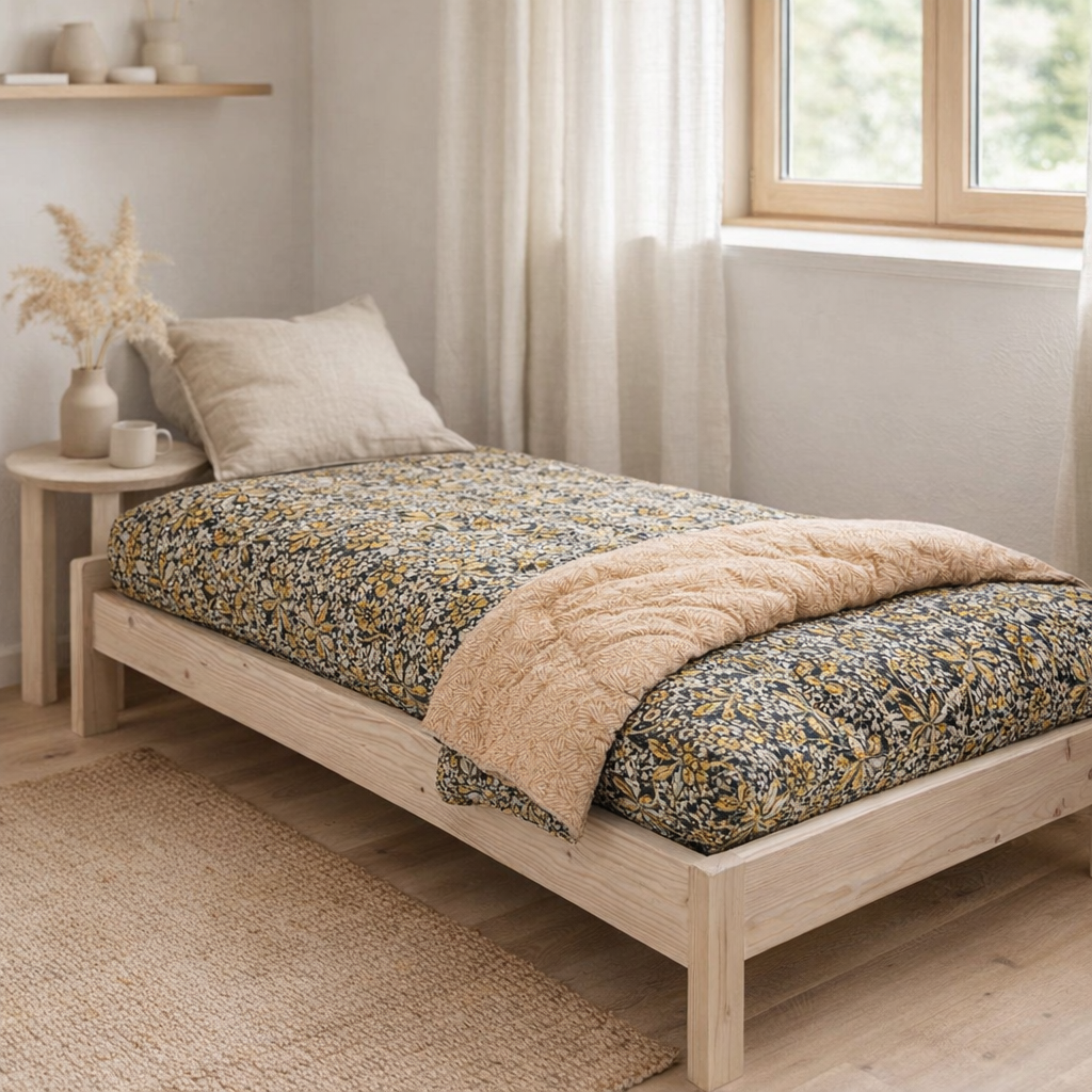Coussin en coton moutarde 170x70 en situation