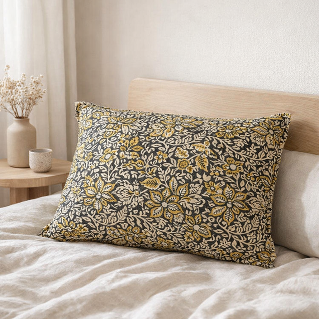 Coussin Portinaxt moutarde 60x40 en situation