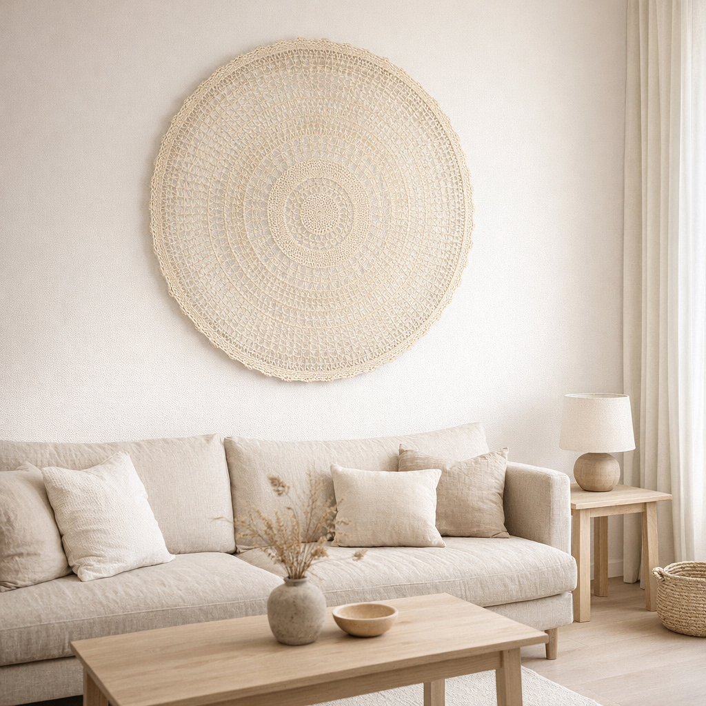 Décoration murale en rotin naturel diamètre 90 cm en situation