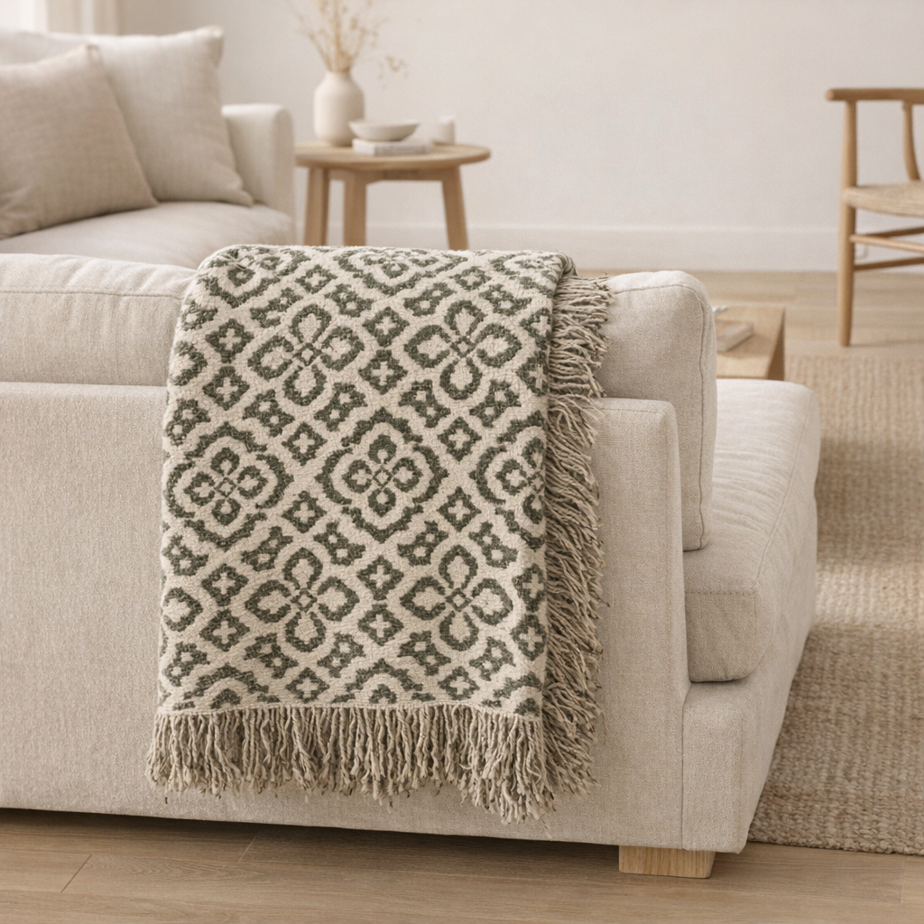 Jeté Coimbra olive 130x170 en situation