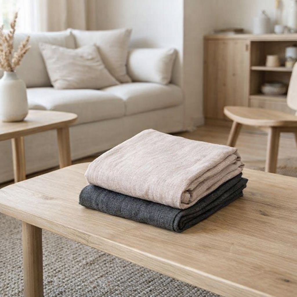 Nappe en lin Michelle gris foncé 150x350 en situation