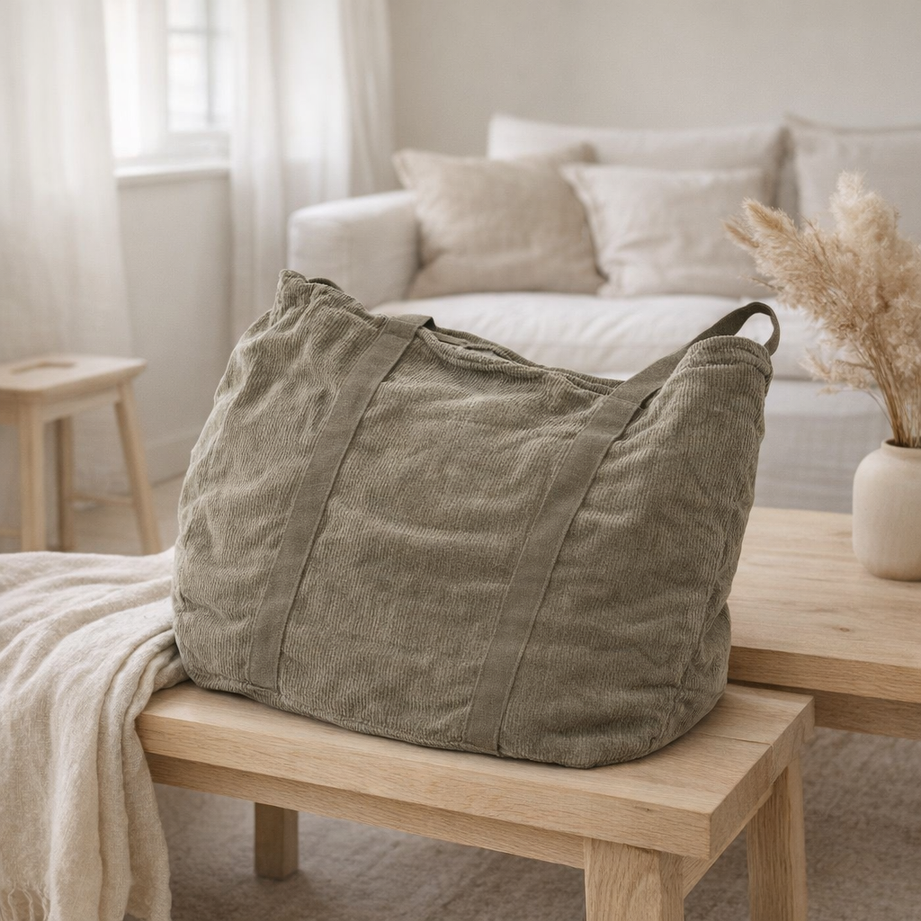 Sac Velours Côtelé Julia gris olive en situation