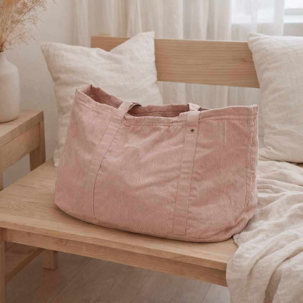 Sac Velours Côtelé Julia vieux rose en situation