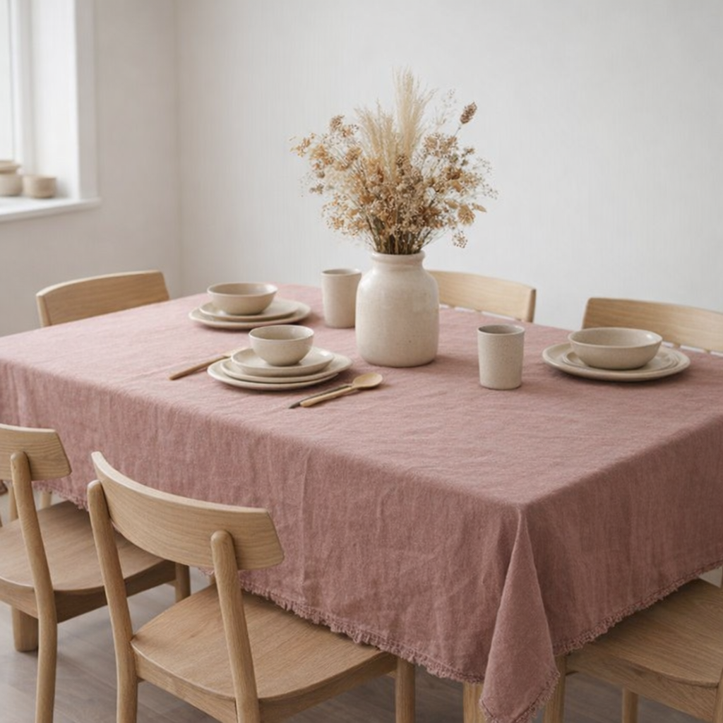 Nappe en lin Michelle rose 150x250 en situation