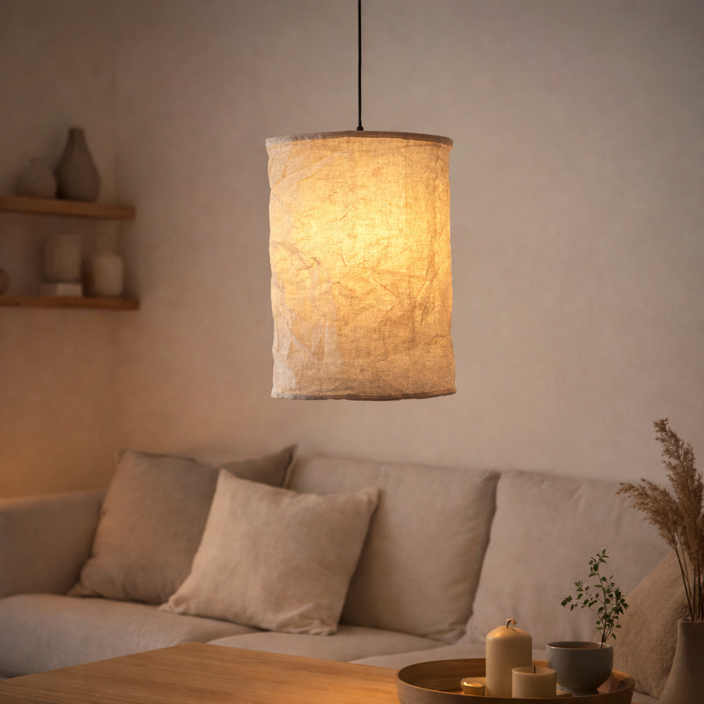 Lampe en Lin Olivia M gris olive en situation
