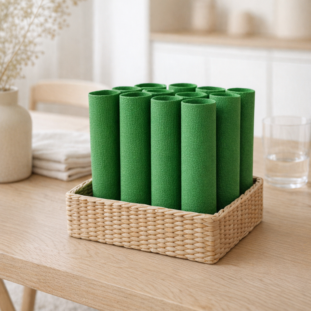 J-Line Lot de 12 Serviettes Textile Touch Papier à Motif Vert Large en situation