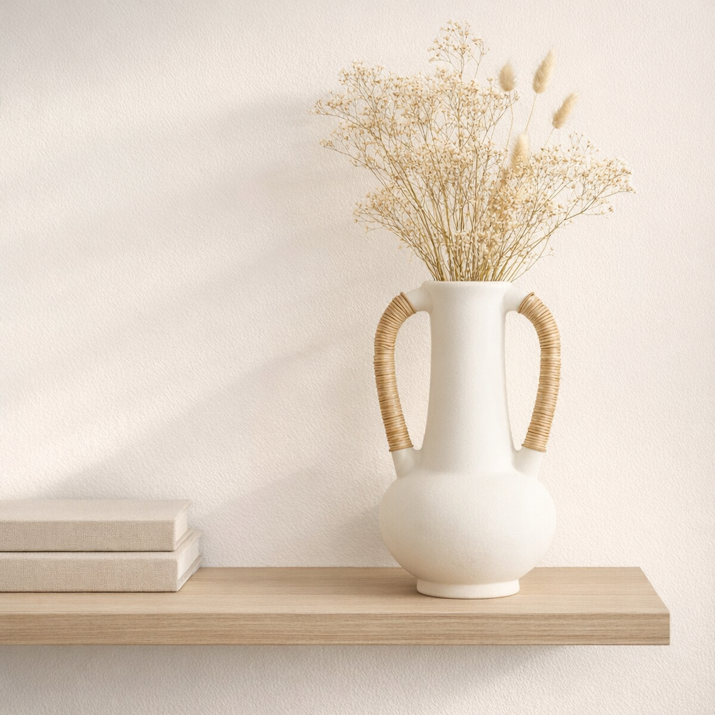 J -line Vase Amfoor Leo Terracotta - Ciment - White / Naturel - 35 cm de haut en situation