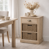 Table de Chevet J-Line 2 Corbeilles 1 Tiroir Bois Gris Blanchi en situation