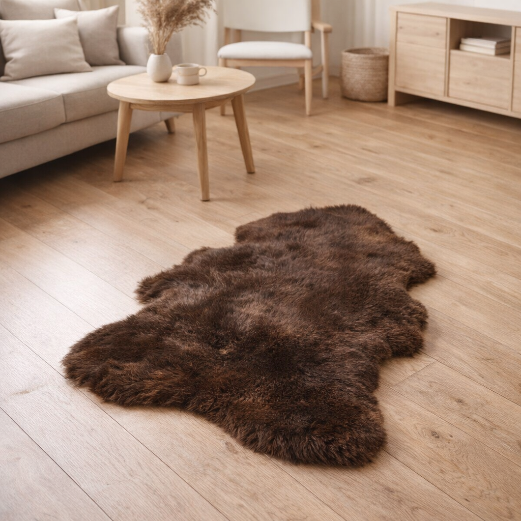 Tapis J-Line Long Peau de mouton - fourrure - marron en situation