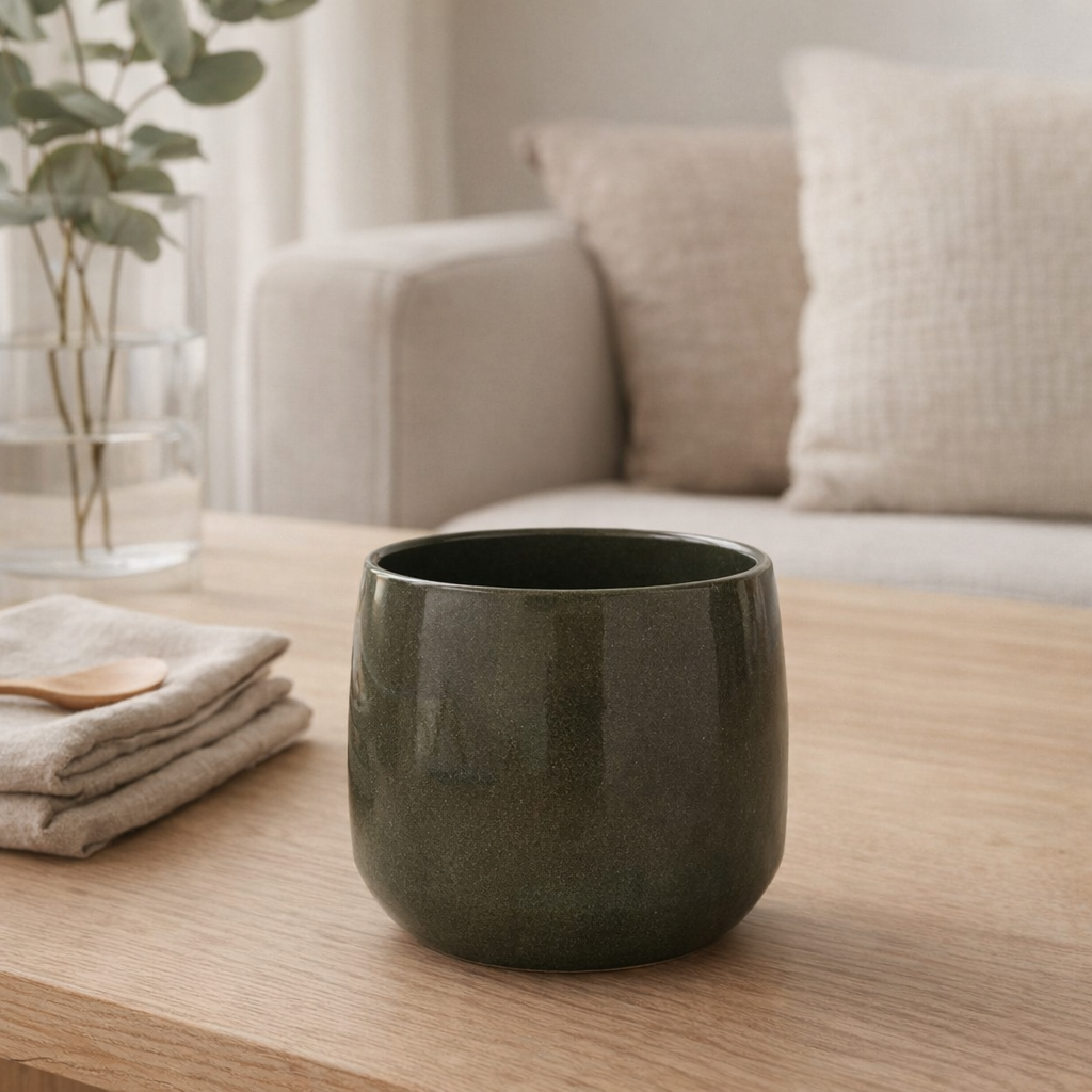 J-Line Flowerpot Board - Ceramics - Green - Small - Ø 14,5 cm en situation
