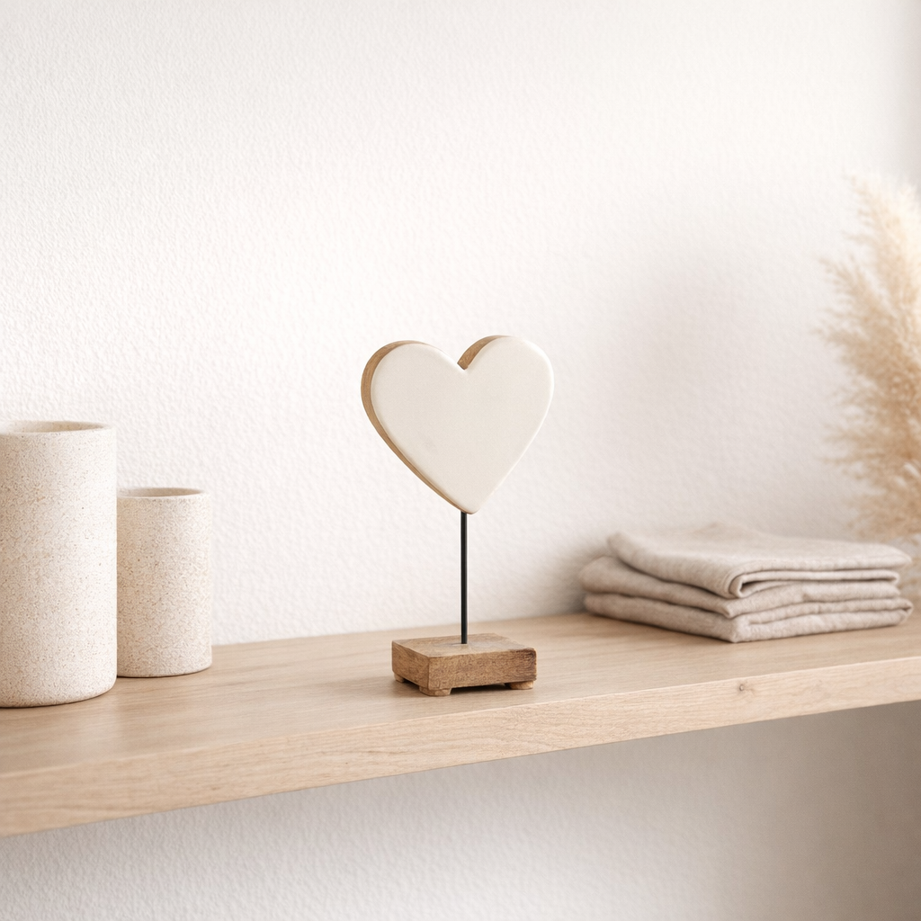 J -line Decoration Heart à pied - Mangohout - blanc - petit en situation