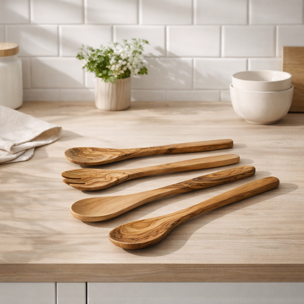 Détails de l'ensemble de cuisine en bois d'olivier - 4 pièces