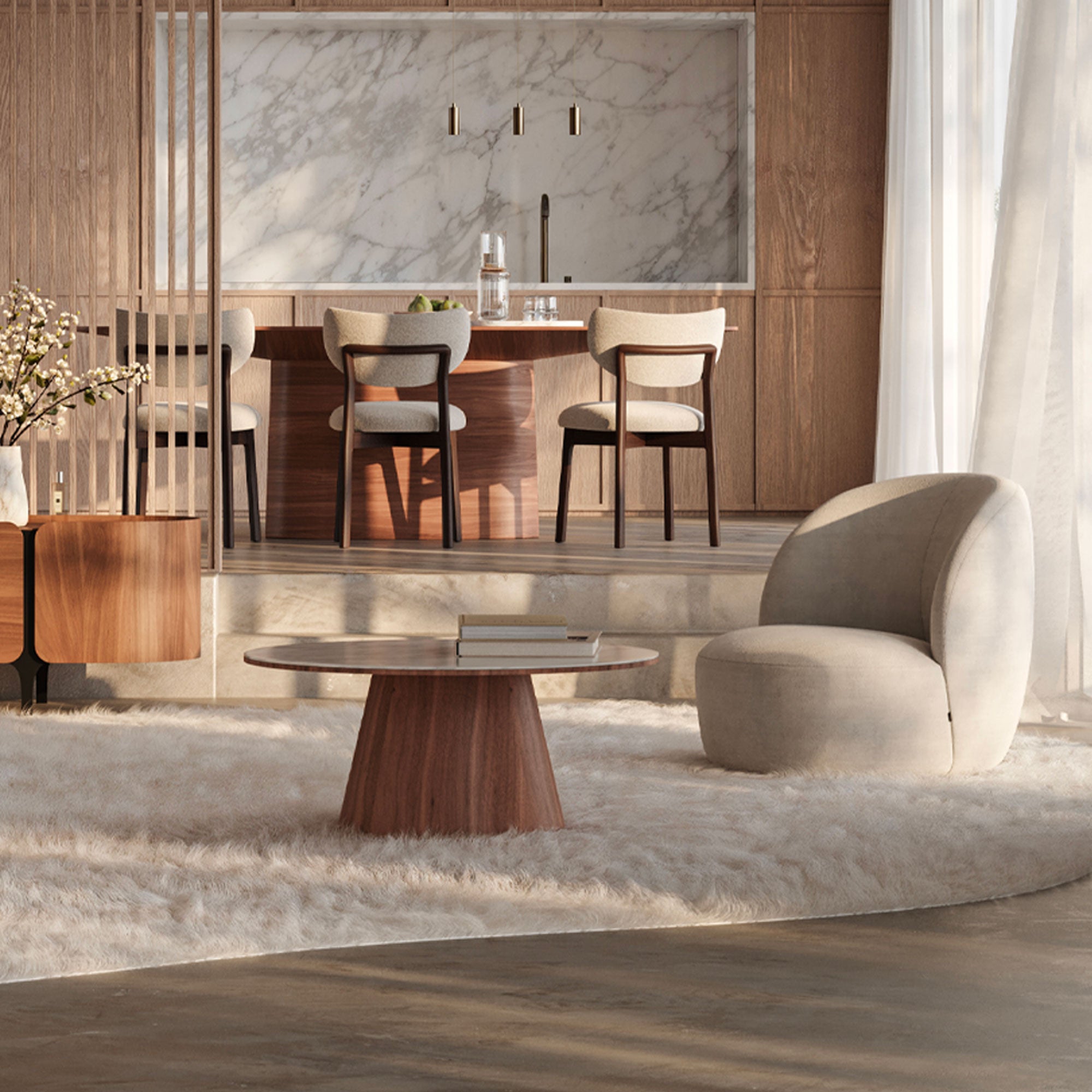 Table basse ronde Clarice en ambiance salon