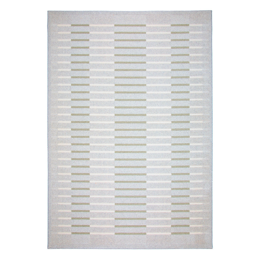 Tapis Stabio avec motif en lignes parallèles en sauge et blanc sur fond gris