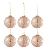 Lot de 6 boules de Noël en verre rose clair et argent