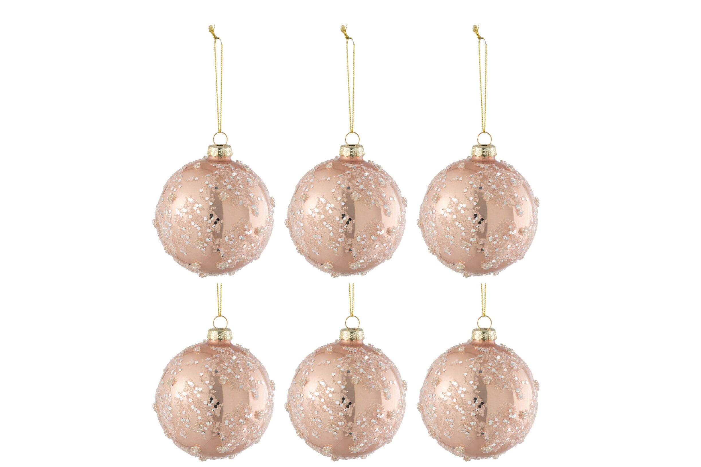 Lot de 6 boules de Noël en verre rose clair et argent